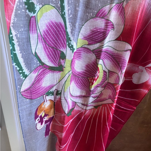 Moma Artistic Floral Scarf - Red, Pink, Green - Picture 4 of 7